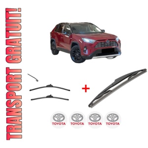 Set 3 stergatoare TOYOTA RAV 4 V (_A5_, _H5_) din 2018, pentru parbriz si luneta fata si spate auto, Valeo Silencio, din cauciuc siliconat rezistent, 4 Stickere Auto TOYOTA