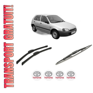 Set 3 stergatoare TOYOTA STARLET (_P9_) din 1996-1999, pentru parbriz si luneta fata si spate auto, Bosch Twin-Aerotwin Retrofit, din cauciuc siliconat rezistent, 4 Stickere Auto TOYOTA