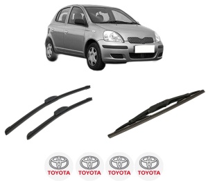 Set 3 stergatoare TOYOTA YARIS (_P1_) din 1999-2005, pentru parbriz si luneta fata si spate auto, Bosch Twin-Aerotwin Retrofit, din cauciuc siliconat rezistent, 4 Stickere Auto TOYOTA - Img 2