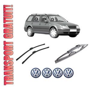 Set 3 stergatoare Volkswagen BORA Variant (1J6) din 1999-2005, pentru parbriz si luneta fata si spate auto, Bosch Twin-Aerotwin, din cauciuc siliconat rezistent, 4 Stickere Auto Volkswagen