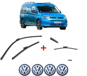 Set 3 stergatoare Volkswagen CADDY CALIFORNIA V Camper (SBB, SBJ) din 2020 - 2024, pentru parbriz si luneta fata si spate auto, Valeo Silencio, din cauciuc siliconat rezistent, 4 Stickere Auto VW v11993