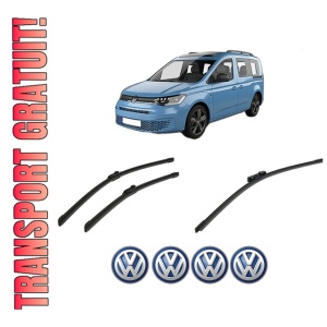 Set 3 stergatoare Volkswagen CADDY IV Box Body/MPV (SAA, SAH) din 2015-2020, pentru parbriz si luneta fata si spate auto, Bosch Aerotwin-Aerotwin, din cauciuc siliconat rezistent, 4 Stickere Auto Volkswagen