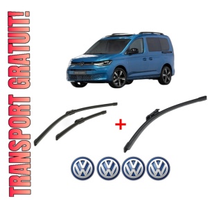 Set 3 stergatoare Volkswagen CADDY V Box Body/MPV (SBA, SBH) din 2020 - 2024, pentru parbriz si luneta fata si spate auto, Bosch Aerotwin, din cauciuc siliconat rezistent, 4 Stickere Auto VW