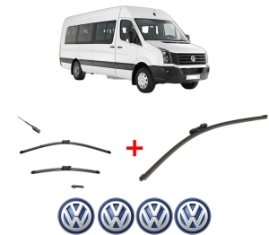 Set 3 stergatoare Volkswagen CRAFTER Bus (SYI, SYJ) din 2016 - 2024, pentru parbriz si luneta fata si spate auto, Valeo Silencio Xtrm, din cauciuc siliconat rezistent, 4 Stickere Auto VW v13018