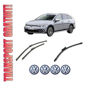 Set 3 stergatoare Volkswagen GOLF ALLTRACK VIII (CG5) din 2020-2024, pentru parbriz si luneta fata si spate auto, Bosch Aerotwin-Aerotwin, din cauciuc siliconat rezistent, 4 Stickere Auto Volkswagen