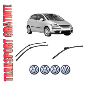 Set 3 stergatoare Volkswagen GOLF PLUS V (5M1, 521) din 2004-2013, pentru parbriz si luneta fata si spate auto, Bosch Aerotwin-Aerotwin, din cauciuc siliconat rezistent, 4 Stickere Auto Volkswagen