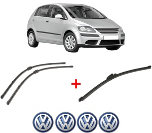 Set 3 stergatoare Volkswagen GOLF PLUS V (5M1, 521) din 2004 - 2013, pentru parbriz si luneta fata si spate auto, Valeo Silencio Xtrm, din cauciuc siliconat rezistent, 4 Stickere Auto VW v14998