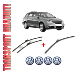 Set 3 stergatoare Volkswagen GOLF V Variant (1K5) din 2007 - 2009, pentru parbriz si luneta fata si spate auto, Bosch Aerotwin, din cauciuc siliconat rezistent, 4 Stickere Auto VW