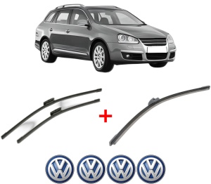 Set 3 stergatoare Volkswagen GOLF V Variant (1K5) din 2007 - 2009, pentru parbriz si luneta fata si spate auto, Bosch Aerotwin, din cauciuc siliconat rezistent, 4 Stickere Auto VW v7199