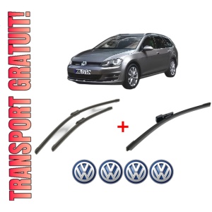 Set 3 stergatoare Volkswagen GOLF VAN VII Variant (BA5) din 2013 - 2017, pentru parbriz si luneta fata si spate auto, Bosch Aerotwin, din cauciuc siliconat rezistent, 4 Stickere Auto VW