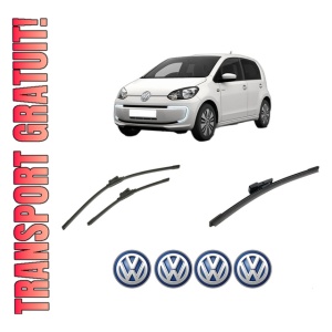 Set 3 stergatoare Volkswagen LOAD UP! (121, 122, BL1, BL2) din 2012-2020, pentru parbriz si luneta fata si spate auto, Bosch Aerotwin-Aerotwin, din cauciuc siliconat rezistent, 4 Stickere Auto Volkswagen