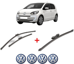 Set 3 stergatoare Volkswagen LOAD UP! (121, 122, BL1, BL2) din 2012 - 2020, pentru parbriz si luneta fata si spate auto, Valeo Silencio Xtrm, din cauciuc siliconat rezistent, 4 Stickere Auto VW v13318