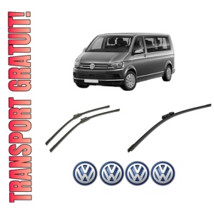 Set 3 stergatoare Volkswagen MULTIVAN T6 (SGF, SGM, SGN, SHM, SHN) din 2015-2024, pentru parbriz si luneta fata si spate auto, Bosch Aerotwin-Aerotwin, din cauciuc siliconat rezistent, 4 Stickere Auto Volkswagen