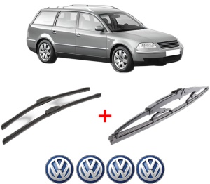 Set 3 stergatoare Volkswagen PASSAT B5.5 Variant (3B6) din 2000 - 2005, pentru parbriz si luneta fata si spate auto, Bosch Twin, din cauciuc siliconat rezistent, 4 Stickere Auto VW v11513