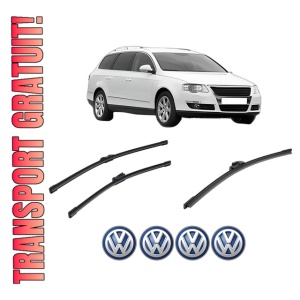 Set 3 stergatoare Volkswagen PASSAT B6 Variant (3C5) din 2005-2011, pentru parbriz si luneta fata si spate auto, Bosch Aerotwin-Aerotwin, din cauciuc siliconat rezistent, 4 Stickere Auto Volkswagen