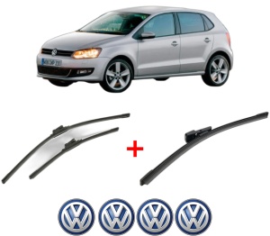Set 3 stergatoare Volkswagen POLO Van V (6R1, 6C1) din 2009 - 2017, pentru parbriz si luneta fata si spate auto, Bosch Aerotwin, din cauciuc siliconat rezistent, 4 Stickere Auto VW v6059