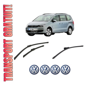 Set 3 stergatoare Volkswagen SHARAN VAN (7N1, 7N2) din 2010-2015, pentru parbriz si luneta fata si spate auto, Bosch Aerotwin-Aerotwin, din cauciuc siliconat rezistent, 4 Stickere Auto Volkswagen