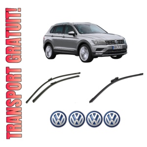 Set 3 stergatoare Volkswagen TIGUAN SUV Van (AD1) din 2016-2020, pentru parbriz si luneta fata si spate auto, Bosch Aerotwin-Aerotwin, din cauciuc siliconat rezistent, 4 Stickere Auto Volkswagen