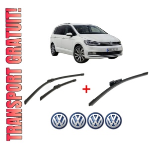 Set 3 stergatoare Volkswagen TOURAN VAN (5T1) din 2020, pentru parbriz si luneta fata si spate auto, Bosch Aerotwin, din cauciuc siliconat rezistent, 4 Stickere Auto VW