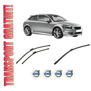 Set 3 stergatoare VOLVO C30 (533) din 2006-2012, pentru parbriz si luneta fata si spate auto, Bosch Aerotwin-Aerotwin, din cauciuc siliconat rezistent, 4 Stickere Auto VOLVO