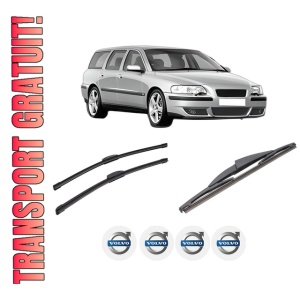 Set 3 stergatoare VOLVO V70 II (285) din 1999-2008, pentru parbriz si luneta fata si spate auto, Bosch Twin-Aerotwin Retrofit, din cauciuc siliconat rezistent, 4 Stickere Auto VOLVO