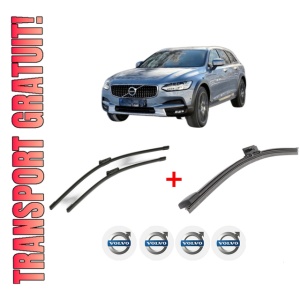 Set 3 stergatoare VOLVO V90 II Cross Country (236) din 2016 - 2021, pentru parbriz si luneta fata si spate auto, Bosch Aerotwin, din cauciuc siliconat rezistent, 4 Stickere Auto VOLVO