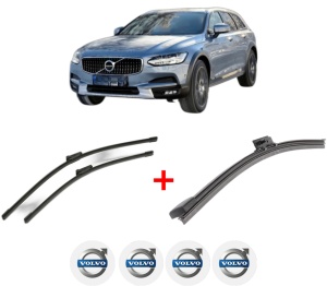 Set 3 stergatoare VOLVO V90 II Cross Country (236) din 2016 - 2021, pentru parbriz si luneta fata si spate auto, Bosch Aerotwin, din cauciuc siliconat rezistent, 4 Stickere Auto VOLVO v6719