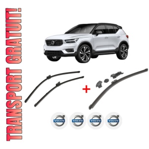 Set 3 stergatoare VOLVO XC40 (536) din 2017 - 2023, pentru parbriz si luneta fata si spate auto, Valeo HydroConnect, din cauciuc siliconat rezistent, 4 Stickere Auto VOLVO