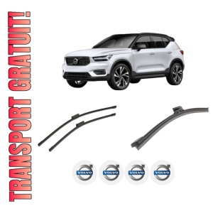 Set 3 stergatoare VOLVO XC40 (536) din 2017-2023, pentru parbriz si luneta fata si spate auto, Bosch Aerotwin-Aerotwin, din cauciuc siliconat rezistent, 4 Stickere Auto VOLVO