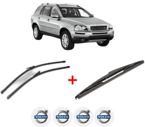 Set 3 stergatoare VOLVO XC90 I (275) din 2002 - 2014, pentru parbriz si luneta fata si spate auto, Valeo Silencio, din cauciuc siliconat rezistent, 4 Stickere Auto VOLVO v15298