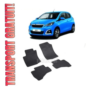 Set 4 covorase Peugeot 108 2014-2021, din cauciuc 100%, compatibile cu autoturismul PEUGEOT 108