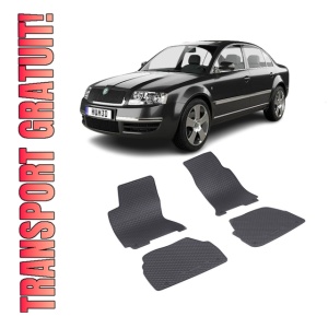 Set 4 covorase Skoda Superb I 2001-2008, din cauciuc 100%, compatibile cu autoturismul SKODA Superb