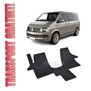 Set 4 covorase Volkswagen T 6 Transporter/Caravelle/Multivan 2 Locuri 2015- + Tunel2019, din cauciuc 100%, compatibile cu autoturismul Volkswagen T