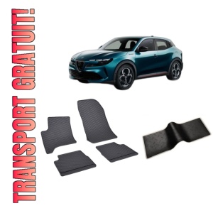 Set 5 covorase ALFA ROMEO JUNIOR HYBRID din 04.2024-PREZENT, cu covoras tunel median, CAROSERIE SUV, Presuri cauciuc 100%, compatibil cu autoturismul ALFA ROMEO JUNIOR HYBRID, Rigum
