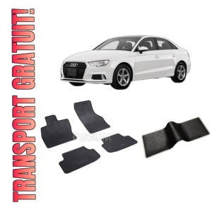 Set 5 covorase AUDI A3 8V din 09.2013-03.2020, cu covoras tunel median, CAROSERIE SEDAN, Presuri cauciuc 100%, compatibil cu autoturismul AUDI A3 8V, Rigum