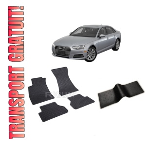 Set 5 covorase AUDI A4 B9 din 11.2015-PREZENT, cu covoras tunel median, CAROSERIE SEDAN, Presuri cauciuc 100%, compatibil cu autoturismul AUDI A4 B9, Rigum