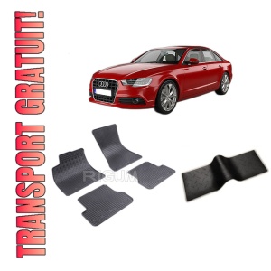 Set 5 covorase AUDI A6 C7 din 03.2011-05.2018, cu covoras tunel median, CAROSERIE SEDAN, Presuri cauciuc 100%, compatibil cu autoturismul AUDI A6 C7, Rigum