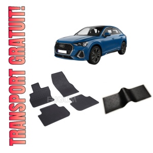Set 5 covorase AUDI Q3 II SPORTBACK din 09.2019-PREZENT, cu covoras tunel median, CAROSERIE SUV, Presuri cauciuc 100%, compatibil cu autoturismul AUDI Q3 II SPORTBACK, Rigum