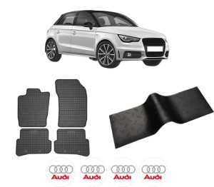 Set 5 covorase auto AUDI A1 Sportback (8XA, 8XF) din 1999-2008, cu covoras tunel median, presuri auto din cauciuc, 4x Stickere auto cu AUDI - Img 2