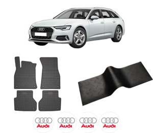 Set 5 covorase auto AUDI A6 C8 (4A2) din 2004-2009, cu covoras tunel median, presuri auto din cauciuc, 4x Stickere auto cu AUDI - Img 2