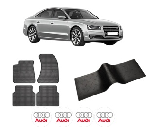Set 5 covorase auto AUDI A8 D4 (4H2, 4H8, 4HC, 4HL) din 2008-2018, cu covoras tunel median, presuri auto din cauciuc, 4x Stickere auto cu AUDI - Img 2