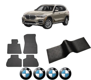 Set 5 covorase auto BMW Seria X5 Van (G05) din 2014-2021, cu covoras tunel median, presuri auto din cauciuc, 4x Stickere auto cu BMW - Img 2