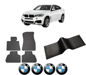 Set 5 covorase auto BMW Seria X6 (F16, F86) din 2012-2022, cu covoras tunel median, presuri auto din cauciuc, 4x Stickere auto cu BMW - Img 2