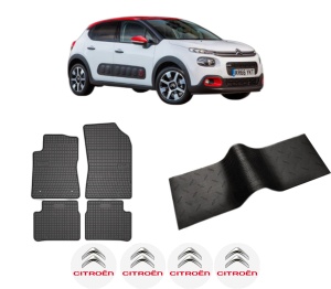 Set 5 covorase auto CITROEN C3 III (SX) din 2019-2023, cu covoras tunel median, presuri auto din cauciuc, 4x Stickere auto cu CITROEN - Img 2