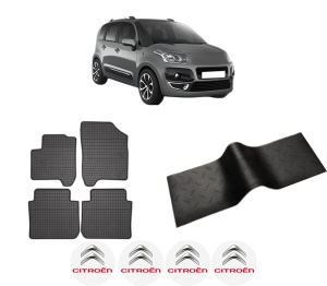 Set 5 covorase auto CITROEN C3 PICASSO (SH_) din 2013-2021, cu covoras tunel median, presuri auto din cauciuc, 4x Stickere auto cu CITROEN - Img 2