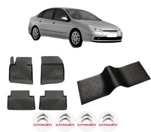 Set 5 covorase auto CITROEN C5 II (RC_) din 2002-2008, cu covoras tunel median, presuri auto din cauciuc, 4x Stickere auto cu CITROEN - Img 2
