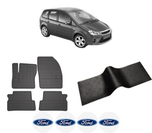Set 5 covorase auto FORD C-MAX (DM2) din 2010-2018, cu covoras tunel median, presuri auto din cauciuc, 4x Stickere auto cu FORD - Img 2