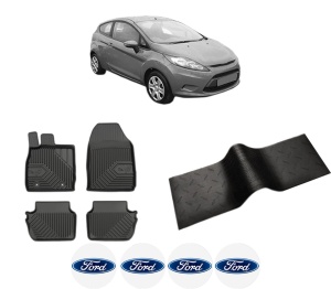 Set 5 covorase auto FORD FIESTA VI (CB1, CCN) din 2014-2022, cu covoras tunel median, presuri auto din cauciuc, 4x Stickere auto cu FORD - Img 2
