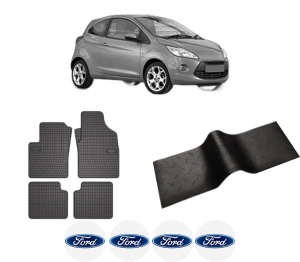 Set 5 covorase auto FORD KA (RU8) din 2010-2018, cu covoras tunel median, presuri auto din cauciuc, 4x Stickere auto cu FORD - Img 2