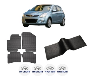 Set 5 covorase auto HYUNDAI i20 I (PB, PBT) din 2013-2022, cu covoras tunel median, presuri auto din cauciuc, 4x Stickere auto cu HYUNDAI - Img 2